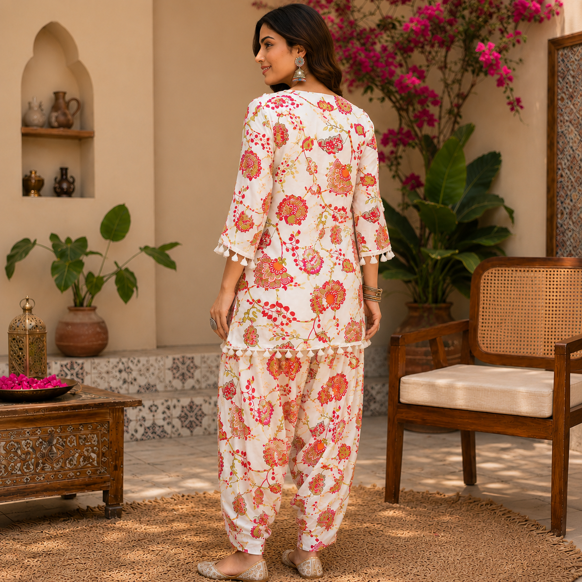 White Peacock Mirror Work Farshi Salwar Set for Women