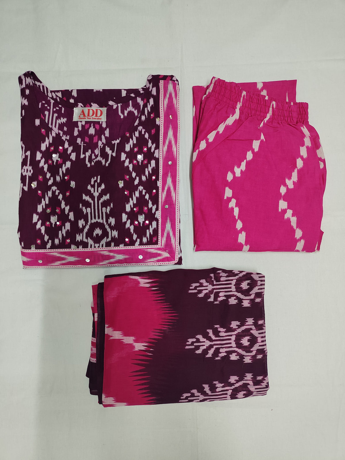 Wine Printed Dupatta Suit