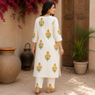 White Cotton Yellow Floral Kurta Set for Women with Matching Pants
