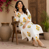 White Cotton Yellow Floral Kurta Set for Women with Matching Pants
