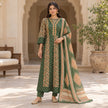 Forest green cotton mirror work dupatta suit for women with paisley and floral printed kurti