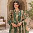 Forest green cotton mirror work dupatta suit for women with paisley and floral printed kurti