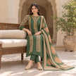 Forest green cotton mirror work dupatta suit for women with paisley and floral printed kurti