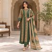 Forest green cotton mirror work dupatta suit for women with paisley and floral printed kurti