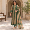 Forest green cotton mirror work dupatta suit for women with paisley and floral printed kurti