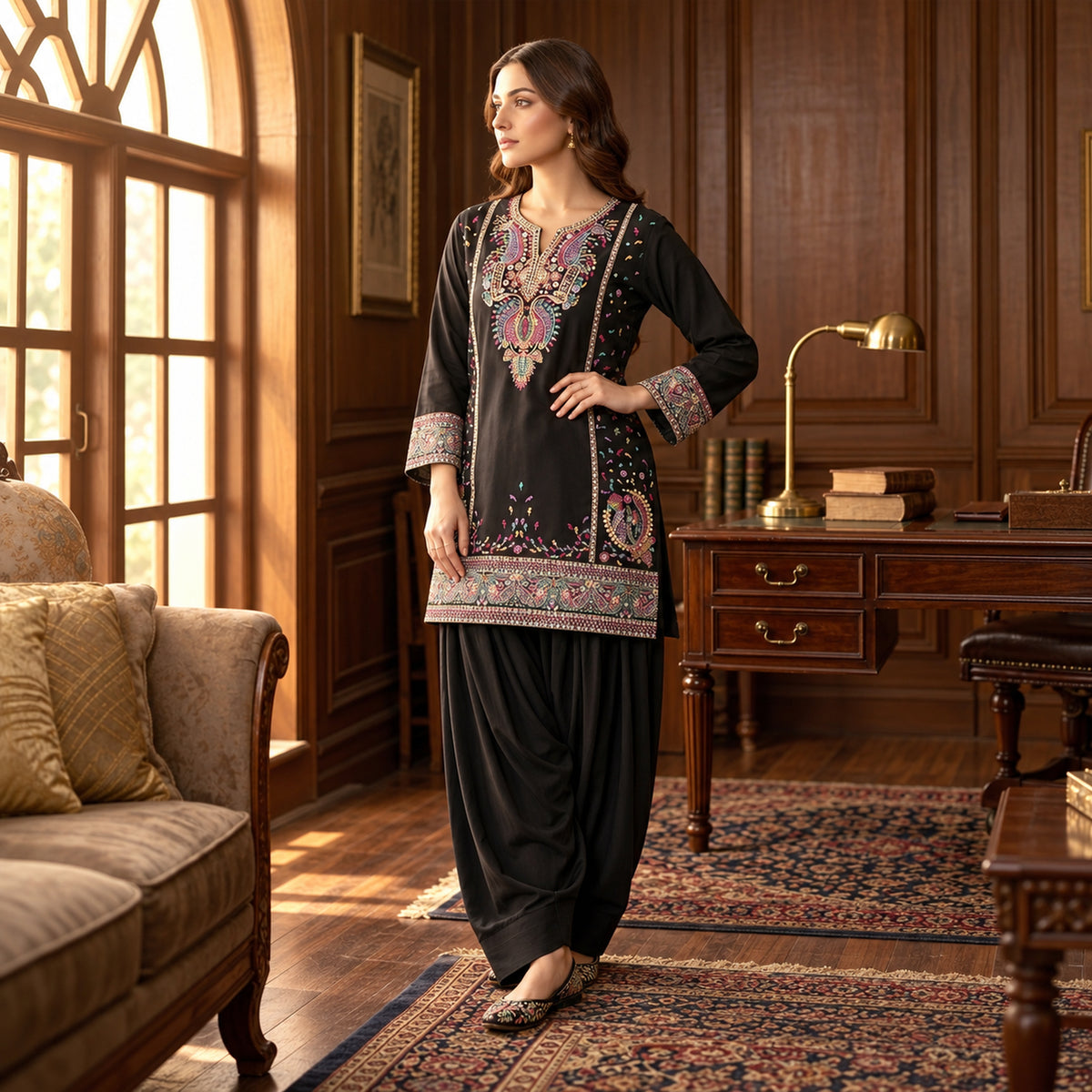 Black Premium Embroidery Farshi Salwar Co-ord Set