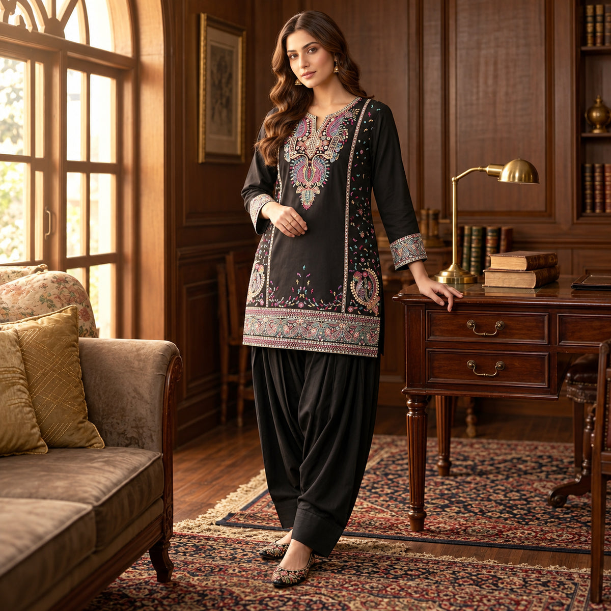 Black Premium Embroidery Farshi Salwar Co-ord Set