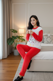 Print Fleece Winter Night Suit for Women-Red and White