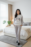 Print Fleece Winter Night Suit for Women-Grey and White