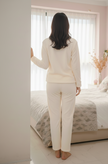 Print Fleece Winter Night Suit for Women-Cream and White