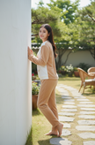 Print Fleece Winter Night Suit for Women-Brown and white