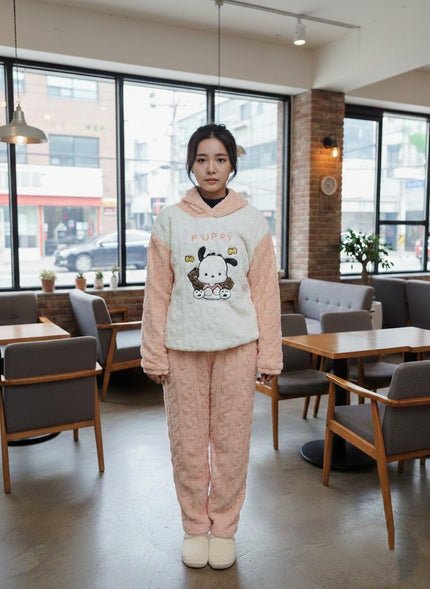 Peach Cream Night Suit With Pockets