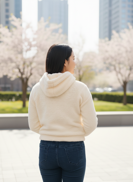fluffy or faux-fur cropped hoodie