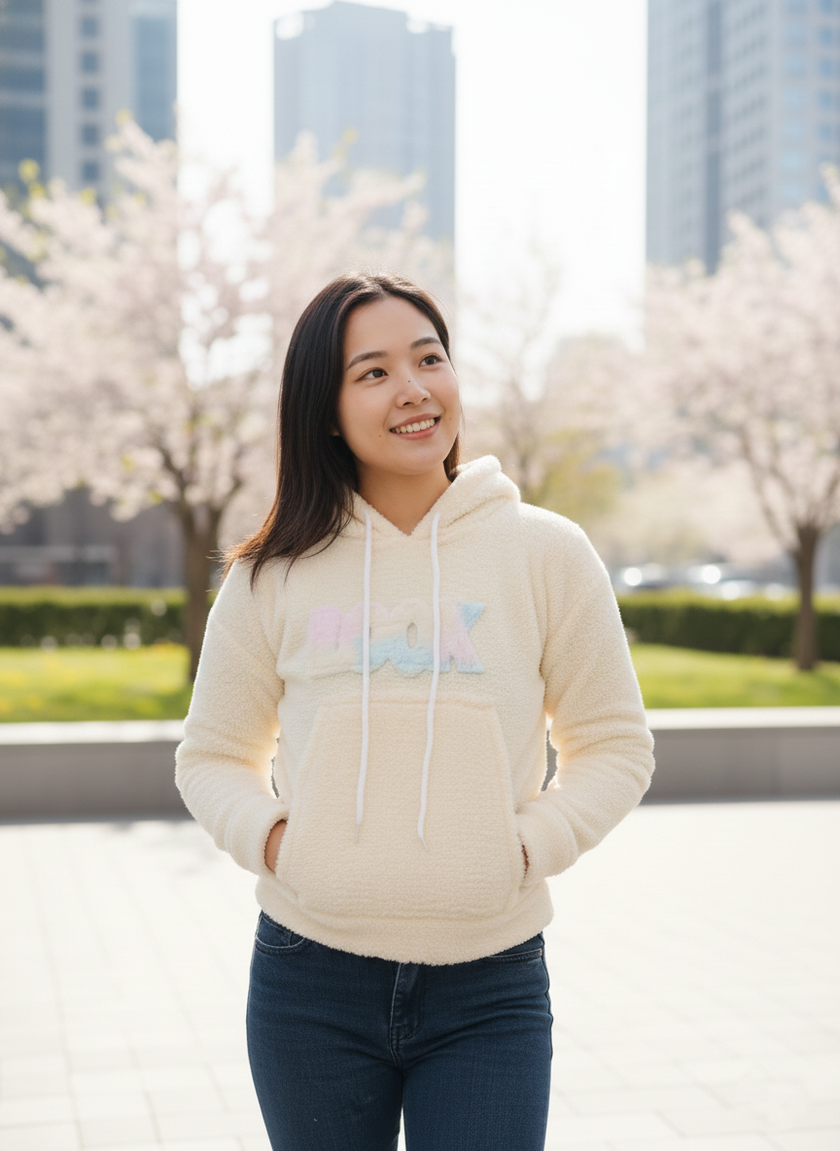 fluffy or faux-fur cropped hoodie