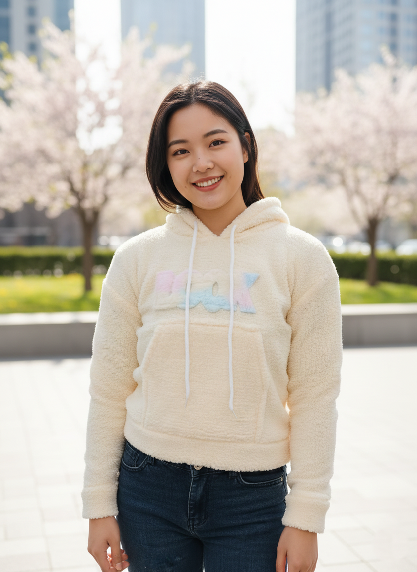 fluffy or faux-fur cropped hoodie