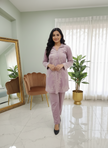 Purple Velvet Embroidered Long Cord Set