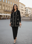 Black Velvet Embroidered Long Cord Set