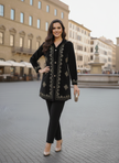 Black Velvet Embroidered Long Cord Set