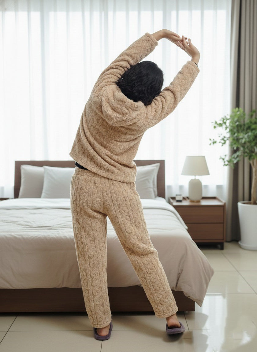 Brown Cream Night Suit With Pockets