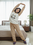 Brown Cream Night Suit With Pockets