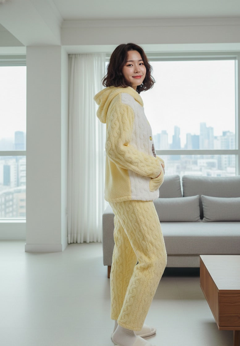 Yellow Cream Night Suit With Pockets