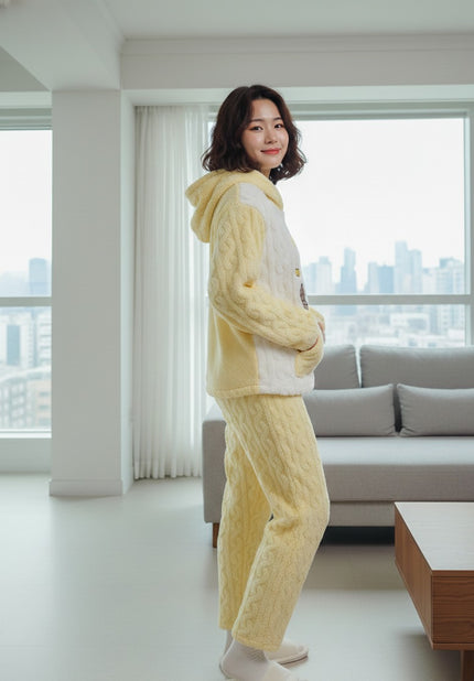 Yellow Cream Night Suit With Pockets