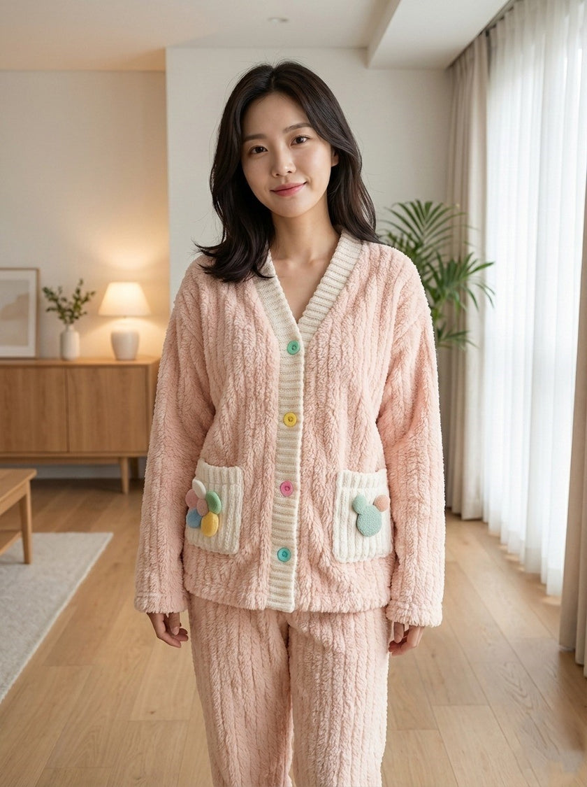 Light Pink Night Suit With Pockets