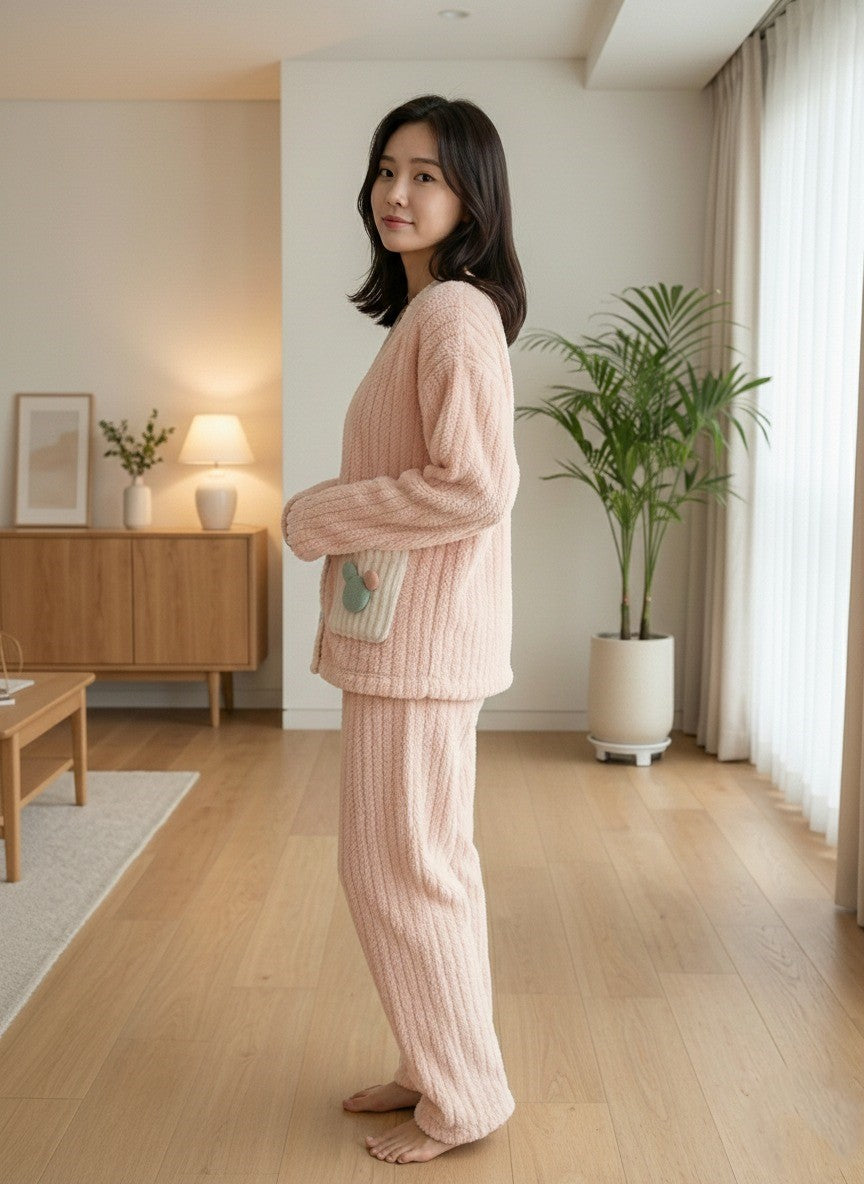 Light Pink Night Suit With Pockets