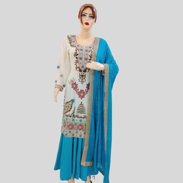 White Suit With Blue Lehnga
