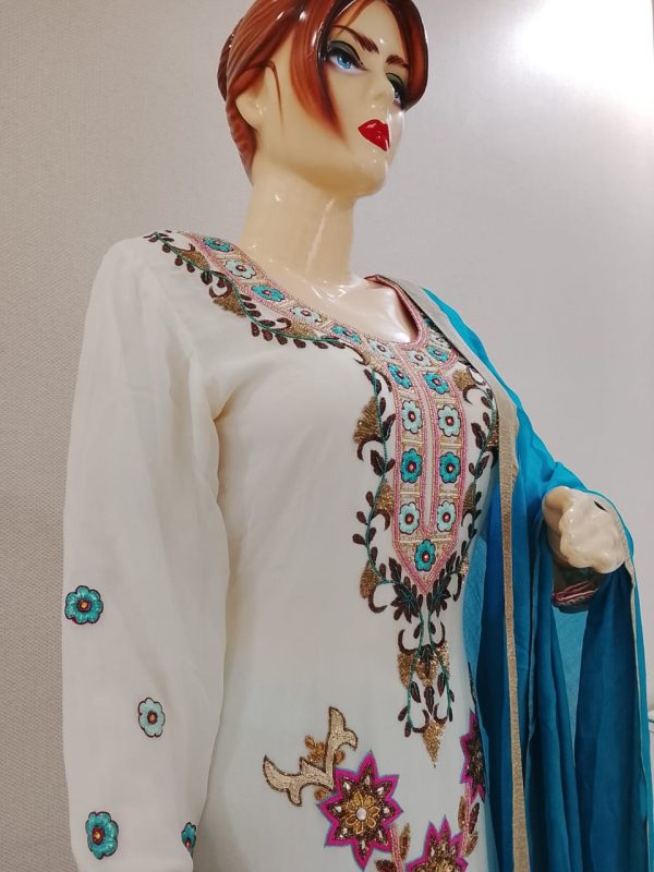 White Suit With Blue Lehnga - Image 2
