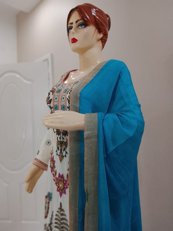 White Suit With Blue Lehnga - Image 3