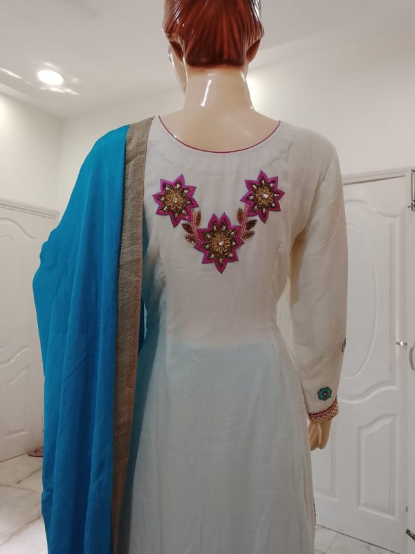 White Suit With Blue Lehnga - Image 4