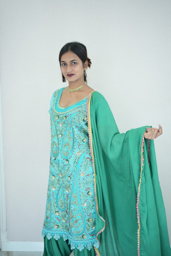 Blue Shirt Green Salwar - Image 3