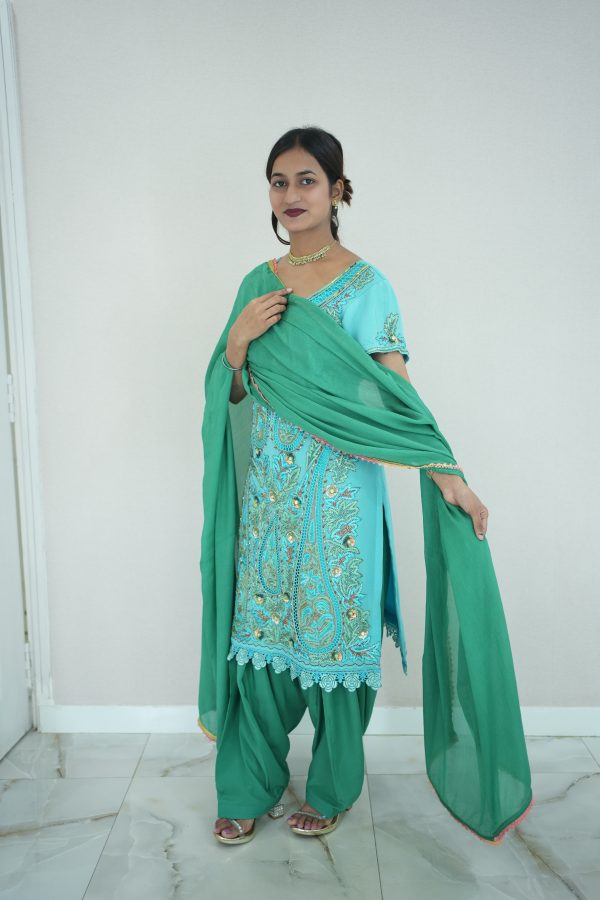 Blue Shirt Green Salwar - Image 4