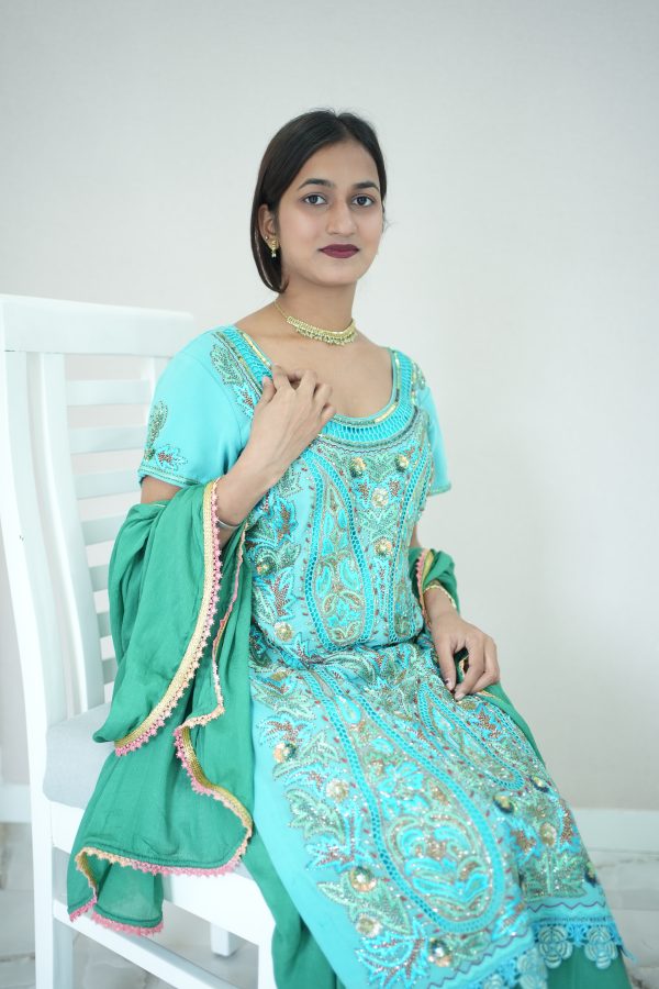 Blue Shirt Green Salwar - Image 2