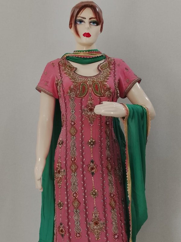 Pink Suit With Green Salwar