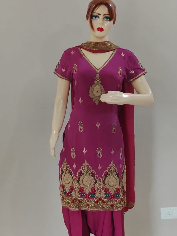 Purple With Green Red Thread Embroidery