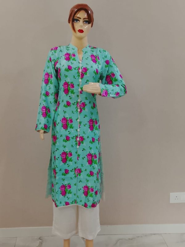 Green Pink Flower Pant Suit