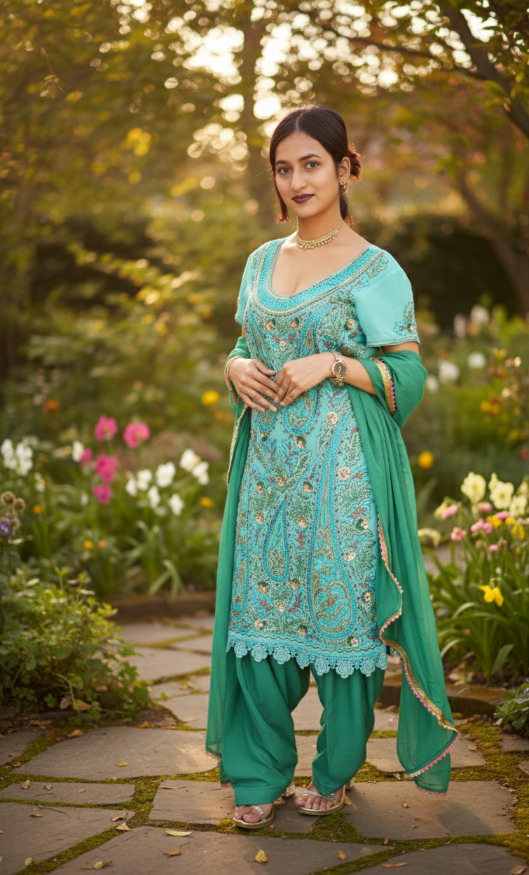 Blue Shirt Green Salwar - Image 6