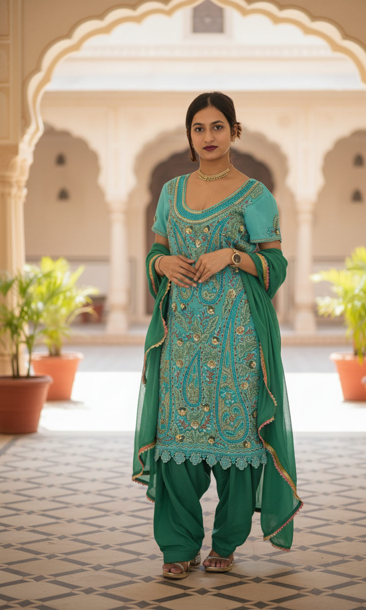 Blue Shirt Green Salwar