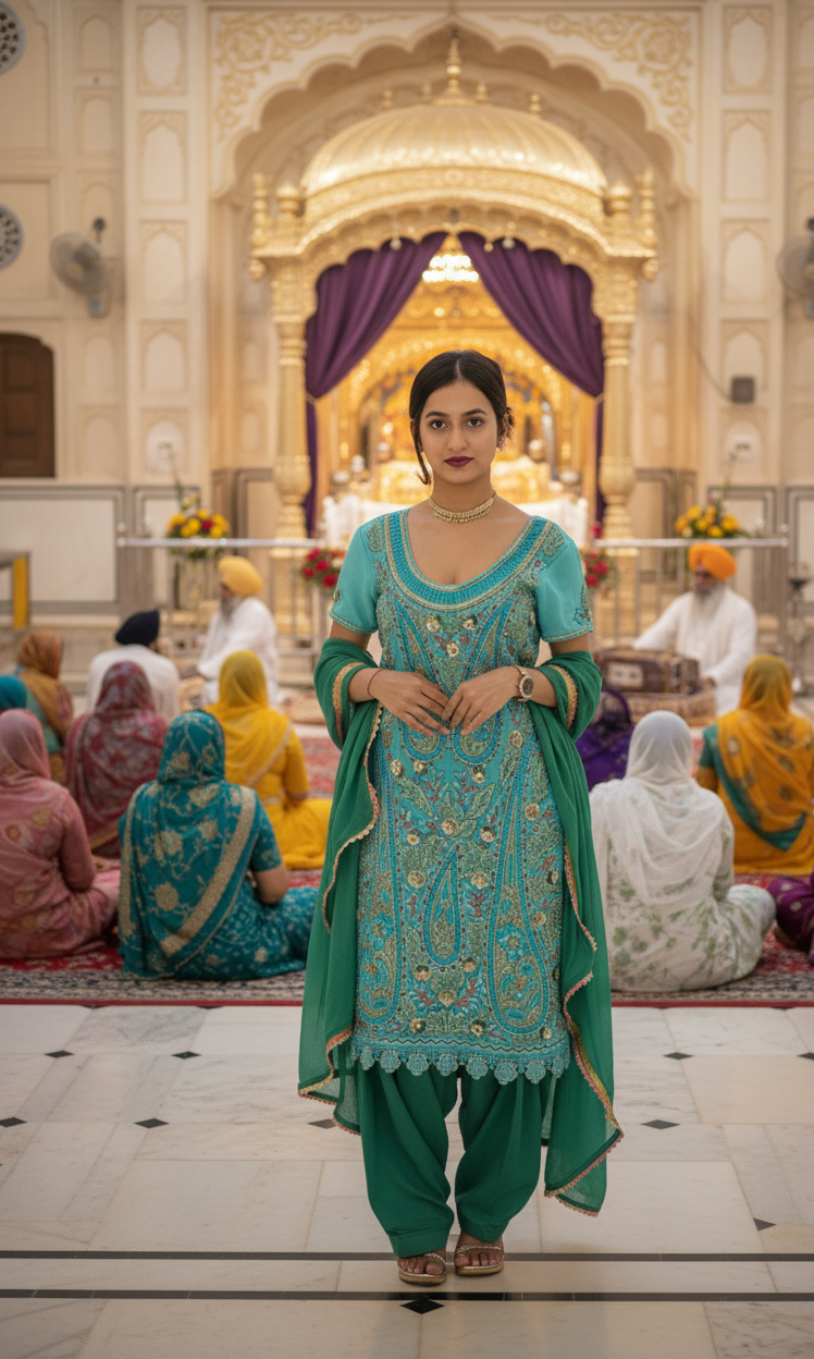 Blue Shirt Green Salwar - Image 4