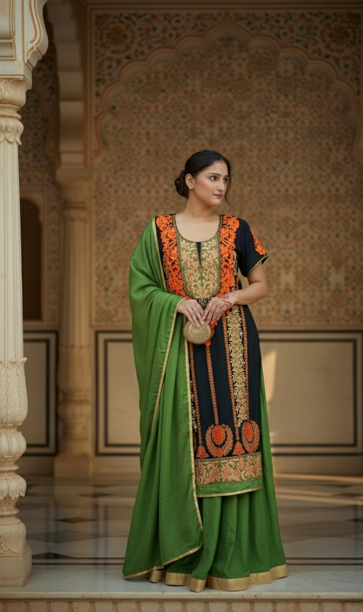 Blue Suit With Green Lehnga - Image 2