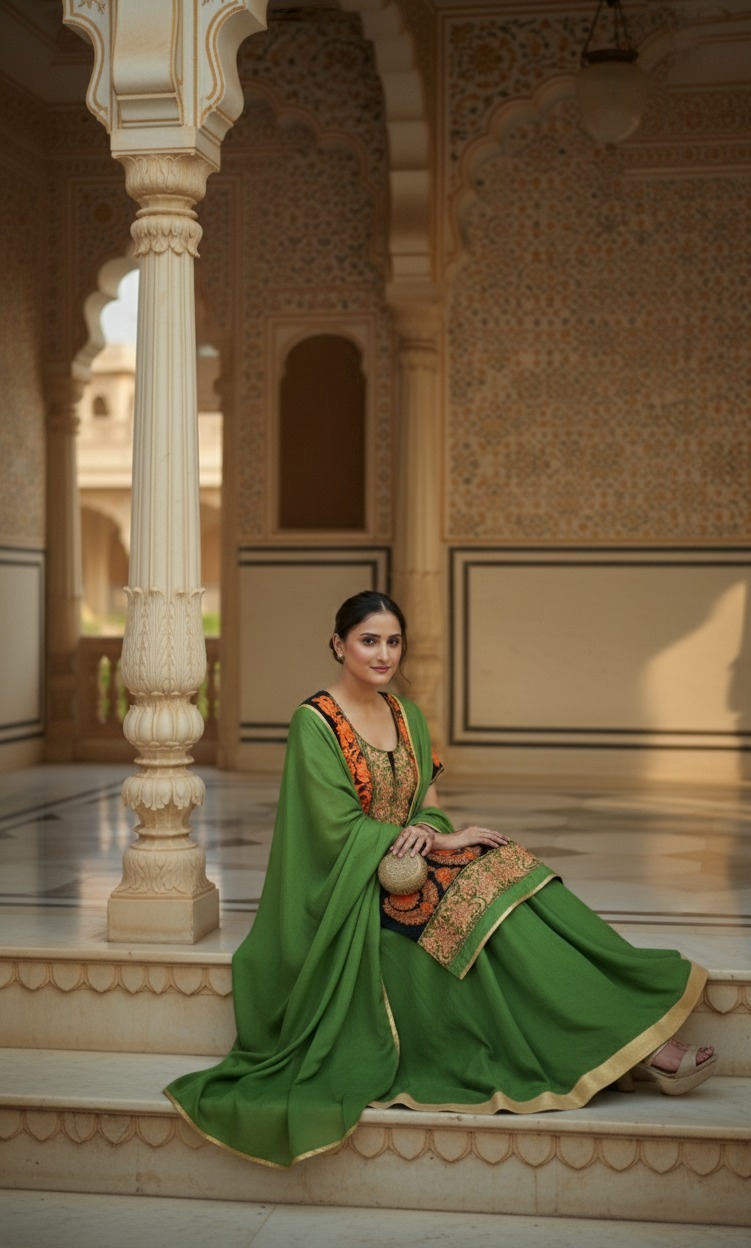 Blue Suit With Green Lehnga - Image 5