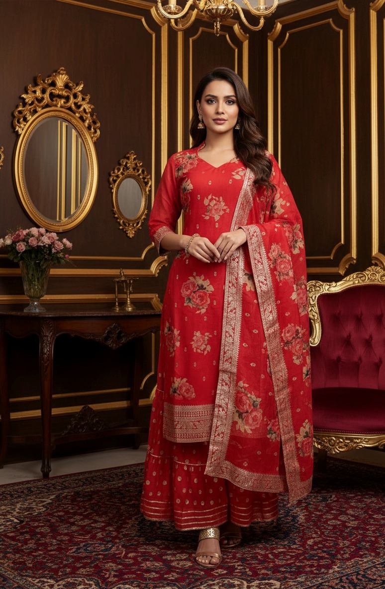 Red Sharara Suit