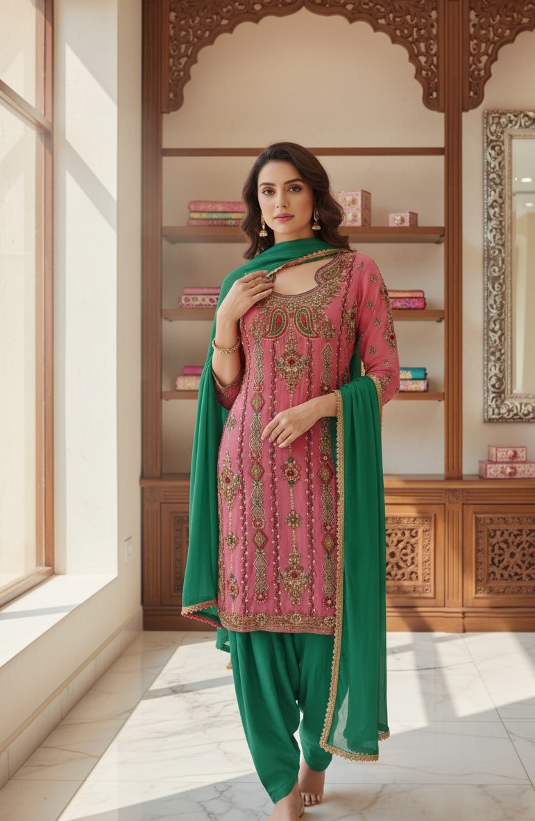 Pink Suit With Green Salwar