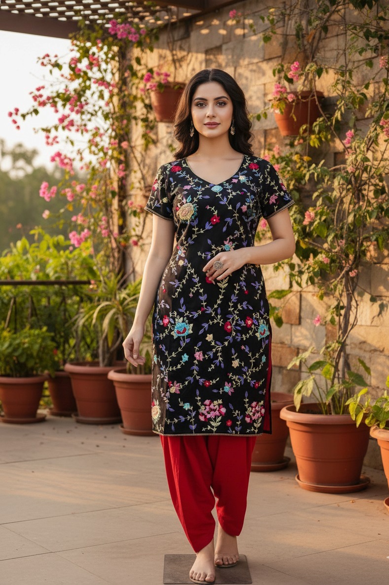 Black Suit With Red Salwar - Image 3