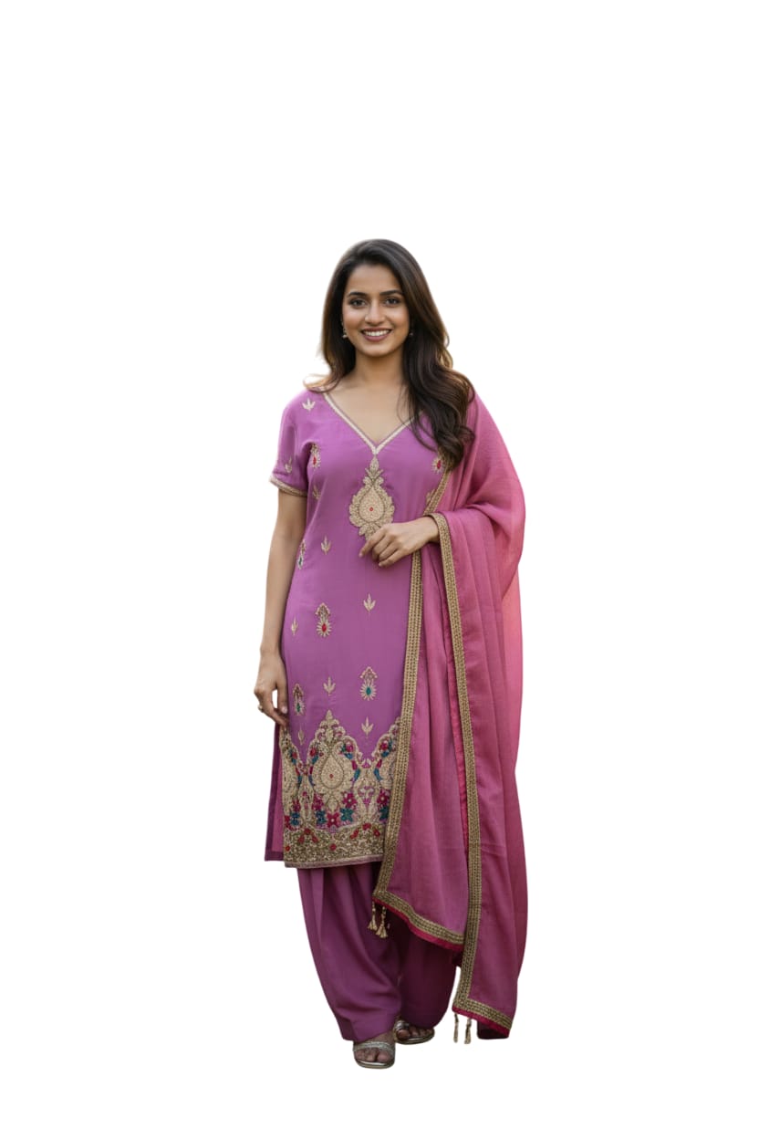 Purple With Green Red Thread Embroidery - Image 3