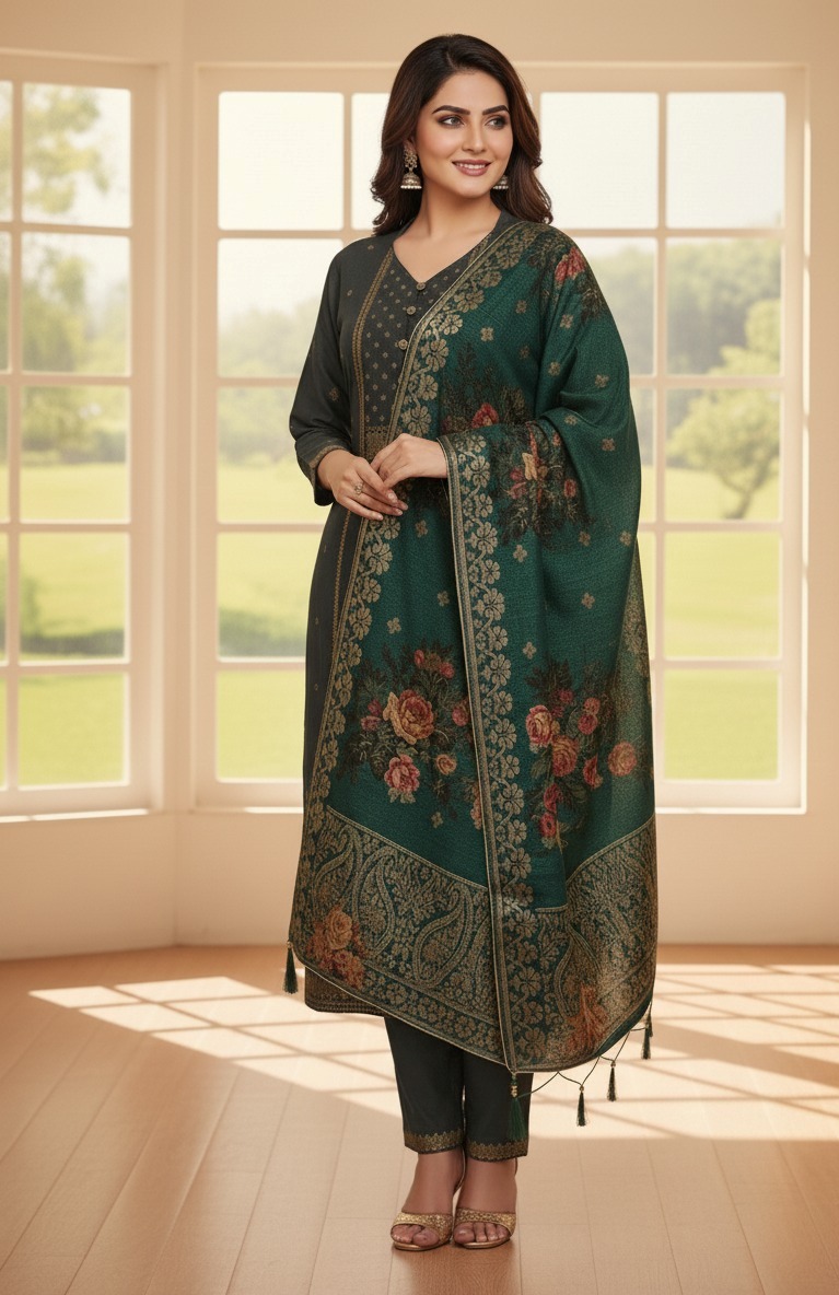 Grey Suit With Green Dupata - Image 4