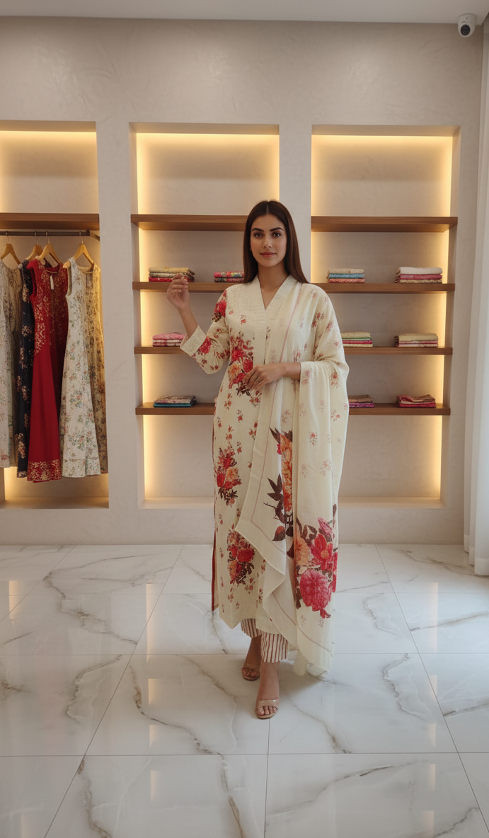 Off White Suit With Plazzo Set - Image 4