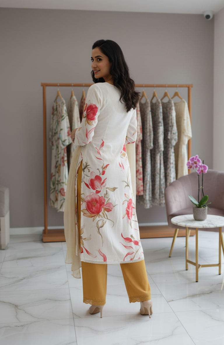 Off White Suit With Plazzo set - Image 2